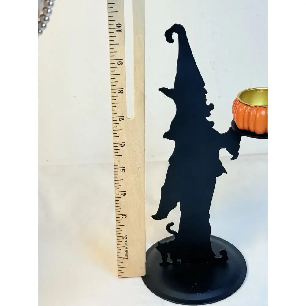 Vtg Mervyn’s Halloween Wizard Pumpkin Tea Light Metal Holder